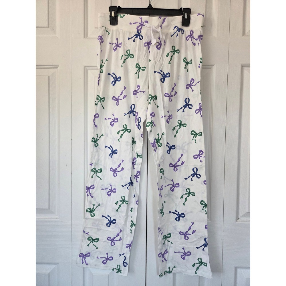 J. Crew Long Sleeve Knit Bow Pajama Set Women S White Multi NWT $128 CO080 - Picture 8 of 11
